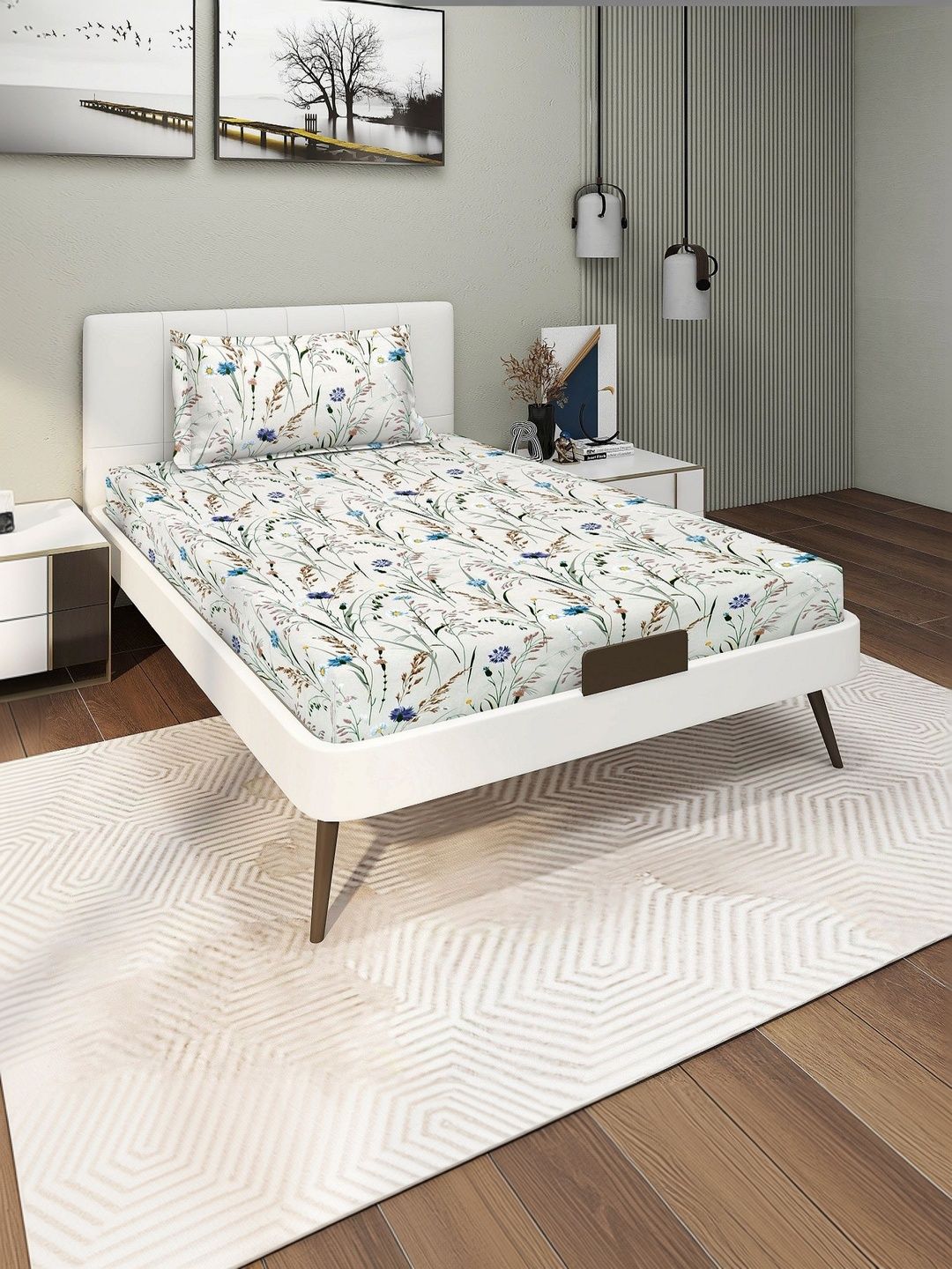 DREAM LIVING Floral 144 TC Single Bedsheet with 2 Pillow Covers-image-33