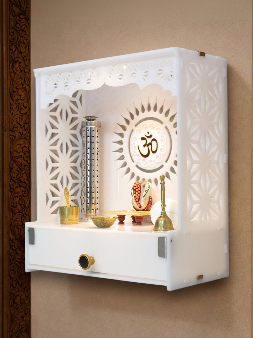 HEARTILY White Wall Mounted Engineered Wood Home Temple-picture-42