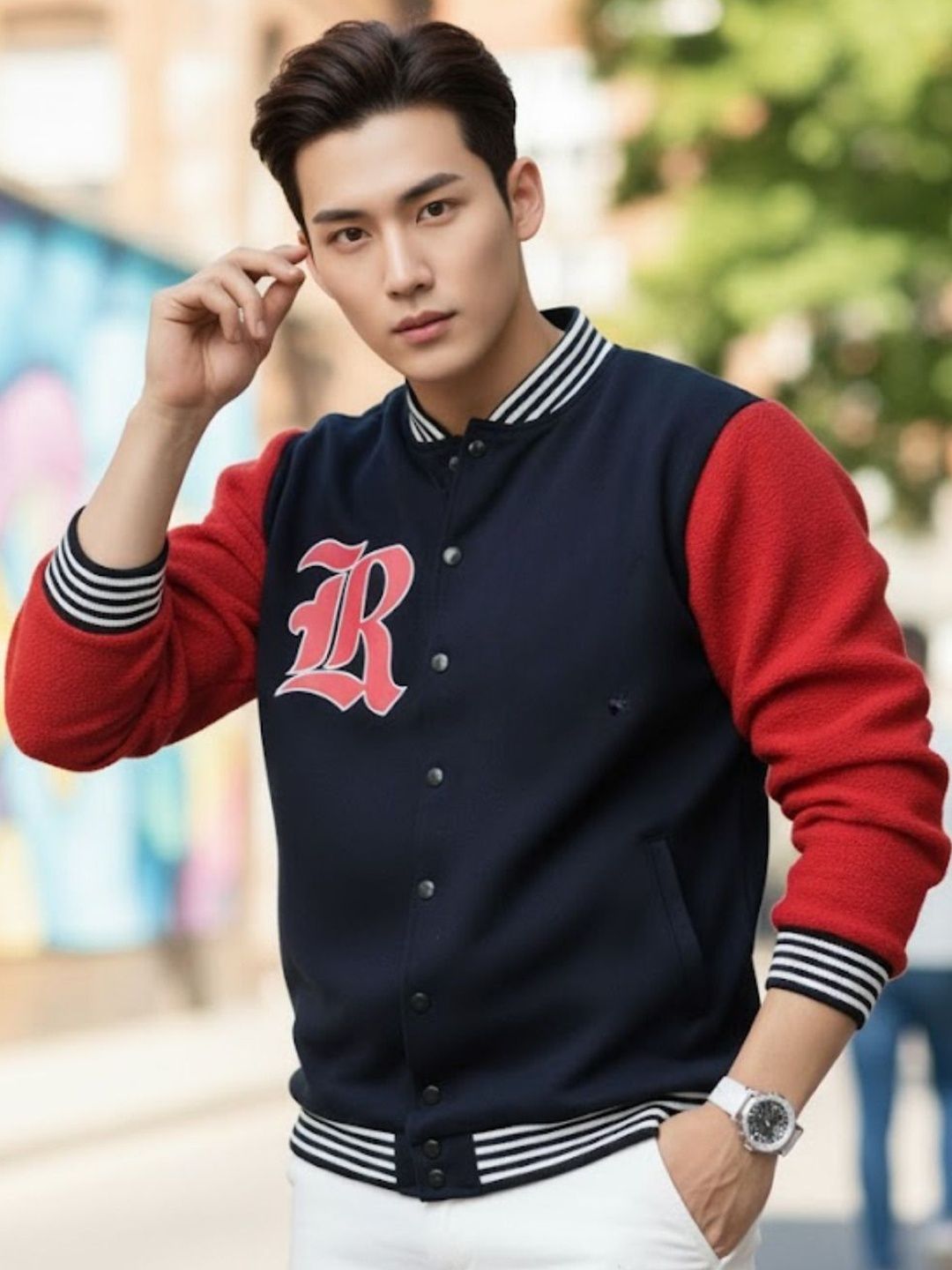 Metronaut Men Brand Logo Colourblocked Fleece Insulator Varsity Jacket-picture-22