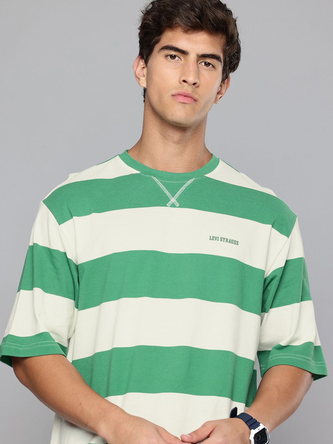 Levis Loose Fit Striped Pure Cotton T-shirt-image-16