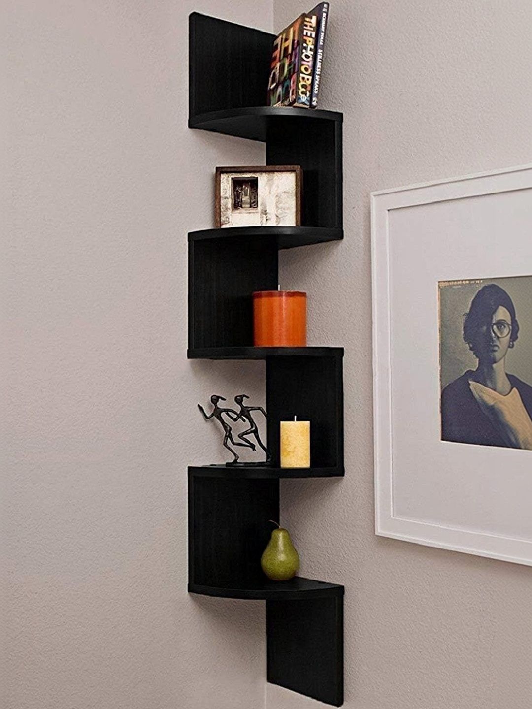 CraftOnline Black MDF Corner Wall Shelf-picture-15