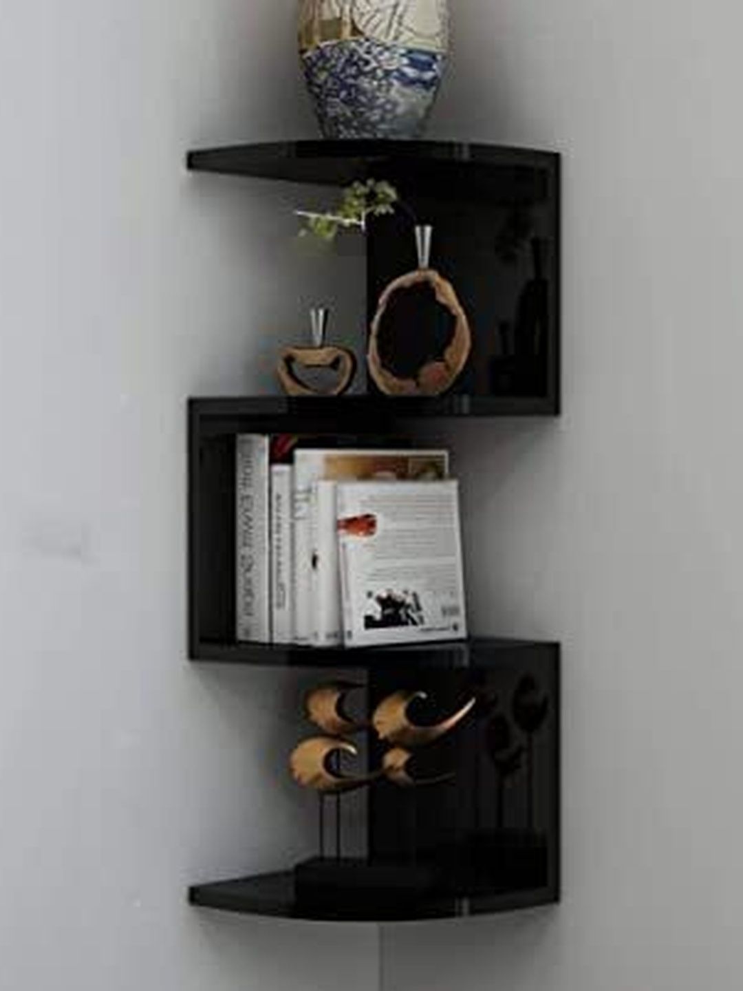 CraftOnline Black MDF Corner Wall Shelf-image-19
