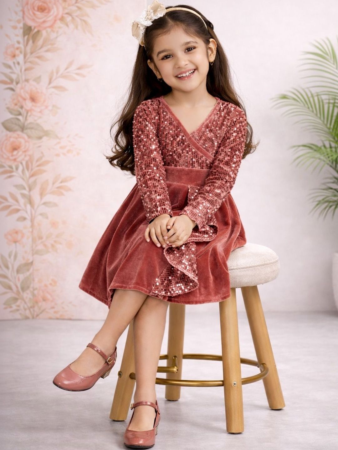 KAARIGARI Velvet Fit & Flare Dress