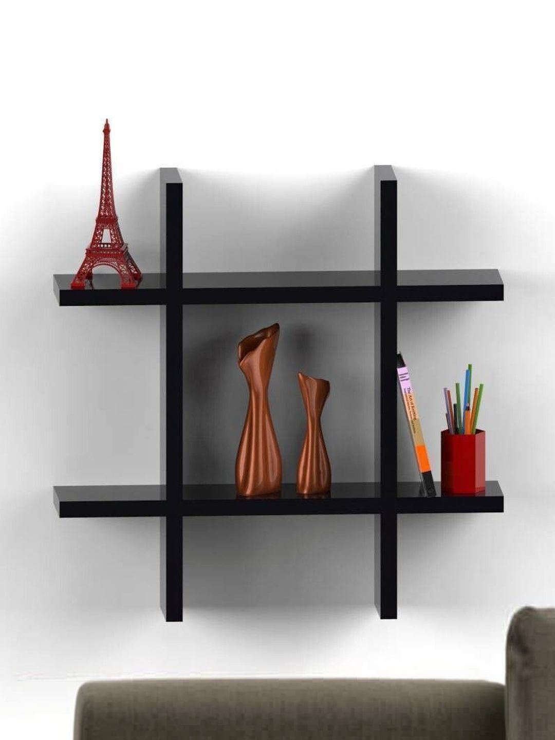 CraftOnline Black Wood Corner Wall Shelf-image-2