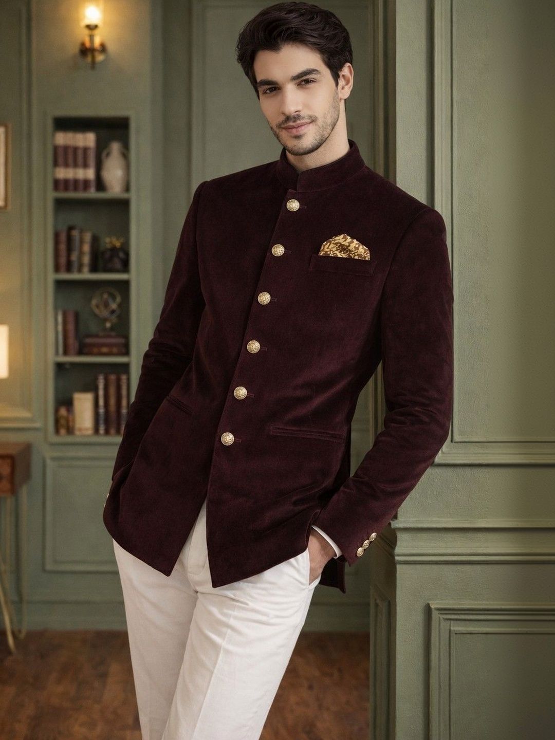 House of Pataudi Mandarin Collar Jodhpuri Tailored Fit Party Blazers