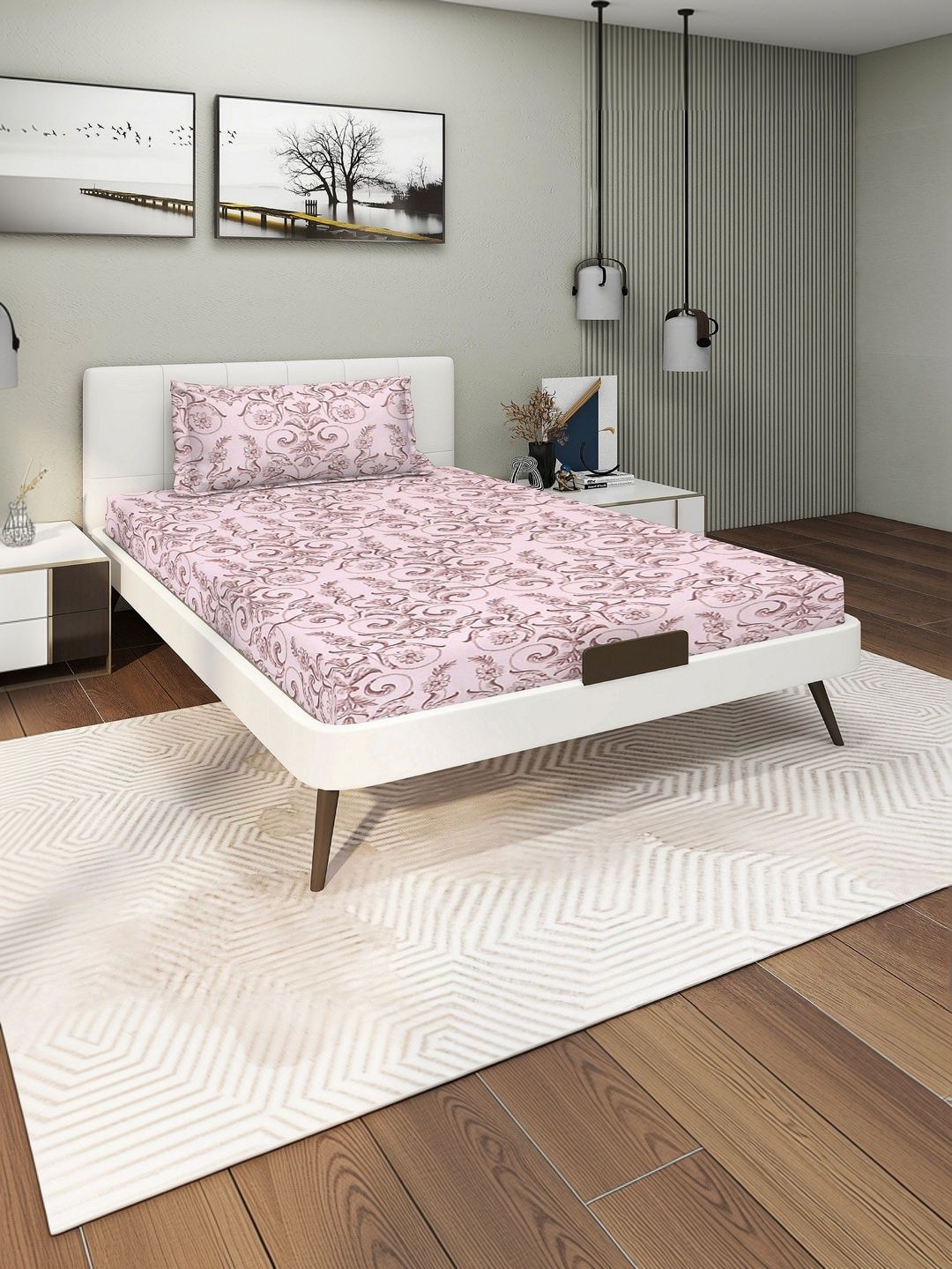 DREAM LIVING Floral 144 TC Single Bedsheet with 2 Pillow Covers-image-9