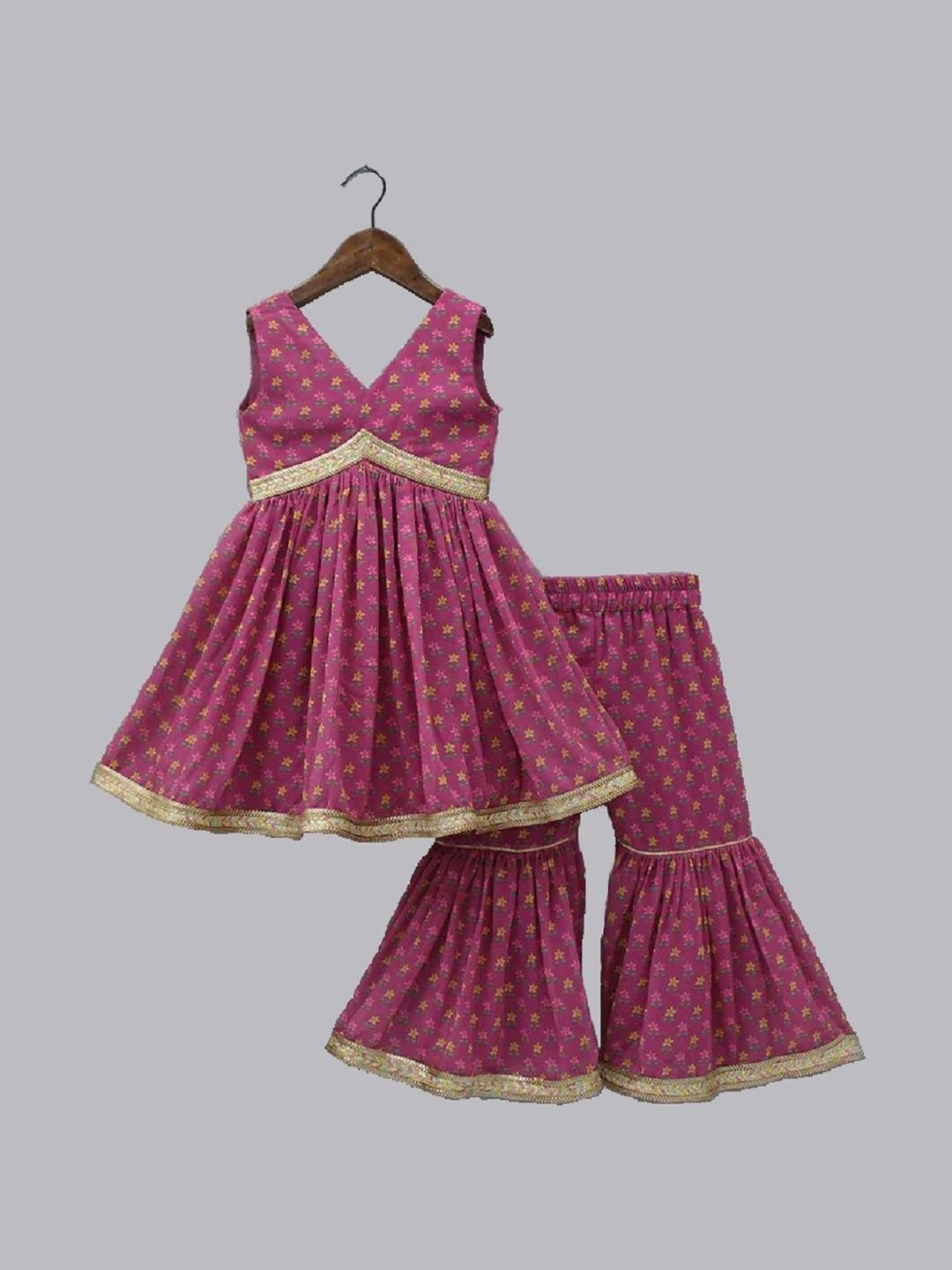 Kidotsav Girls Floral Printed Empire Kurti with Sharara