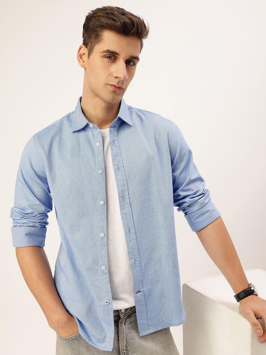 Nautica Slim Fit Self Design Textured Pure Cotton Casual Shirt-picture-17