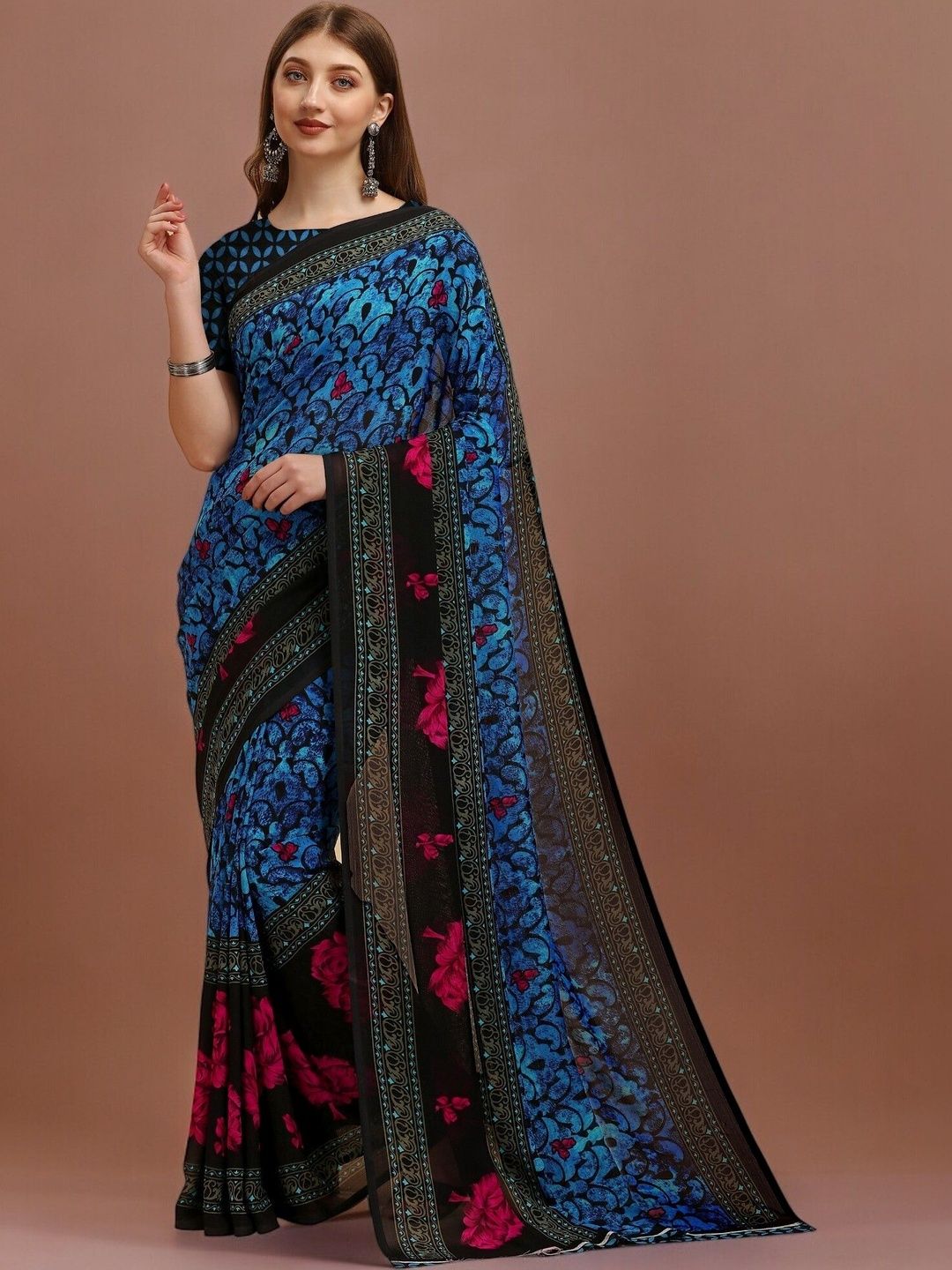 SZN Floral Poly Georgette Saree-picture-23