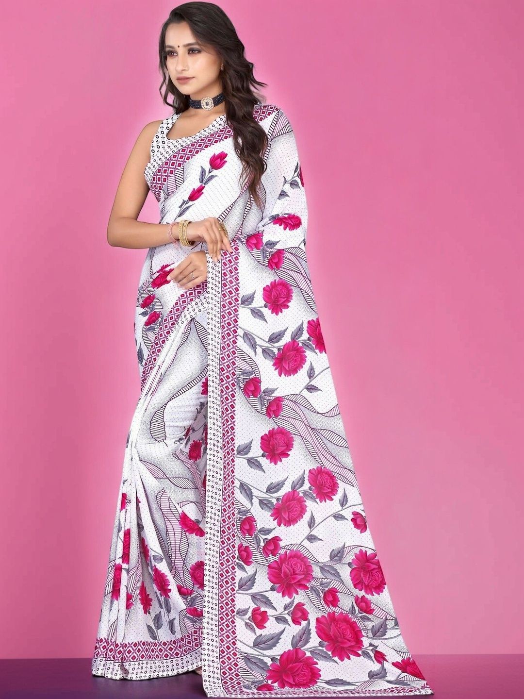 SZN Floral Poly Georgette Saree-picture-39