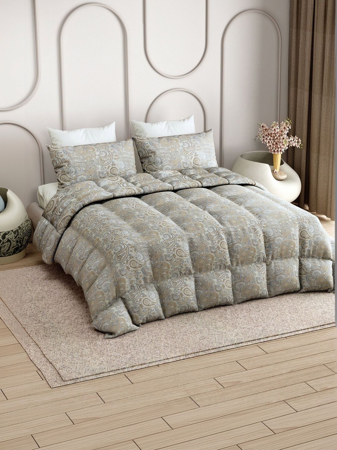 LABHAM Olive Green Ethnic Motifs Cotton 4 Piece Double King Fine Bedding Set-picture-19