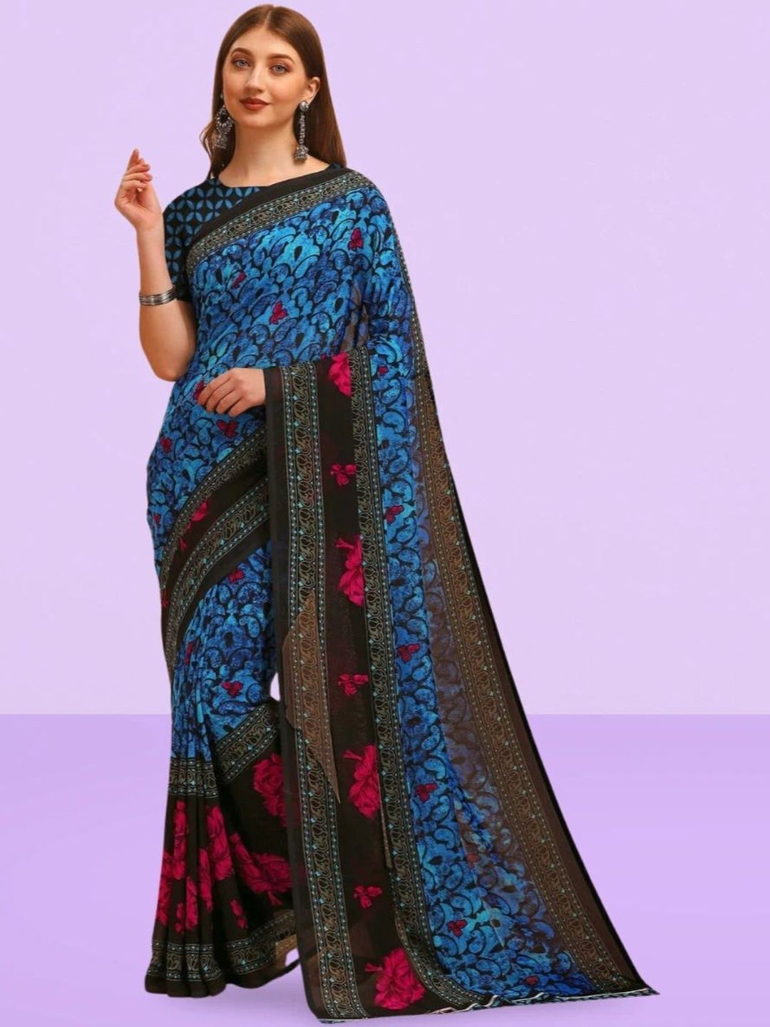 SZN Floral Poly Georgette Saree-picture-22