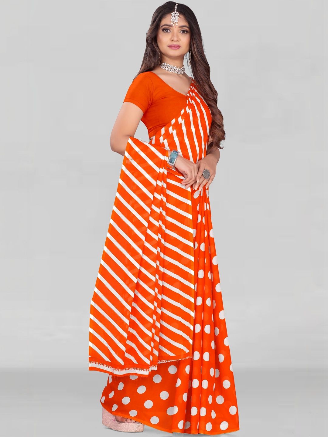 SZN Polka Dot Poly Georgette Leheriya Saree-picture-11