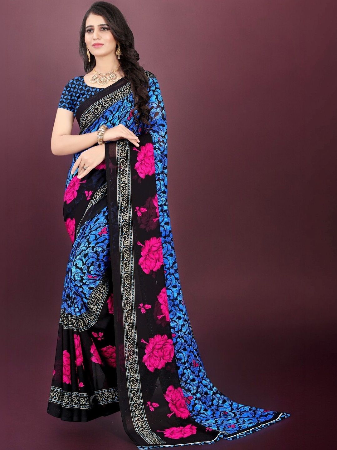 SZN Floral Poly Georgette Saree-picture-47