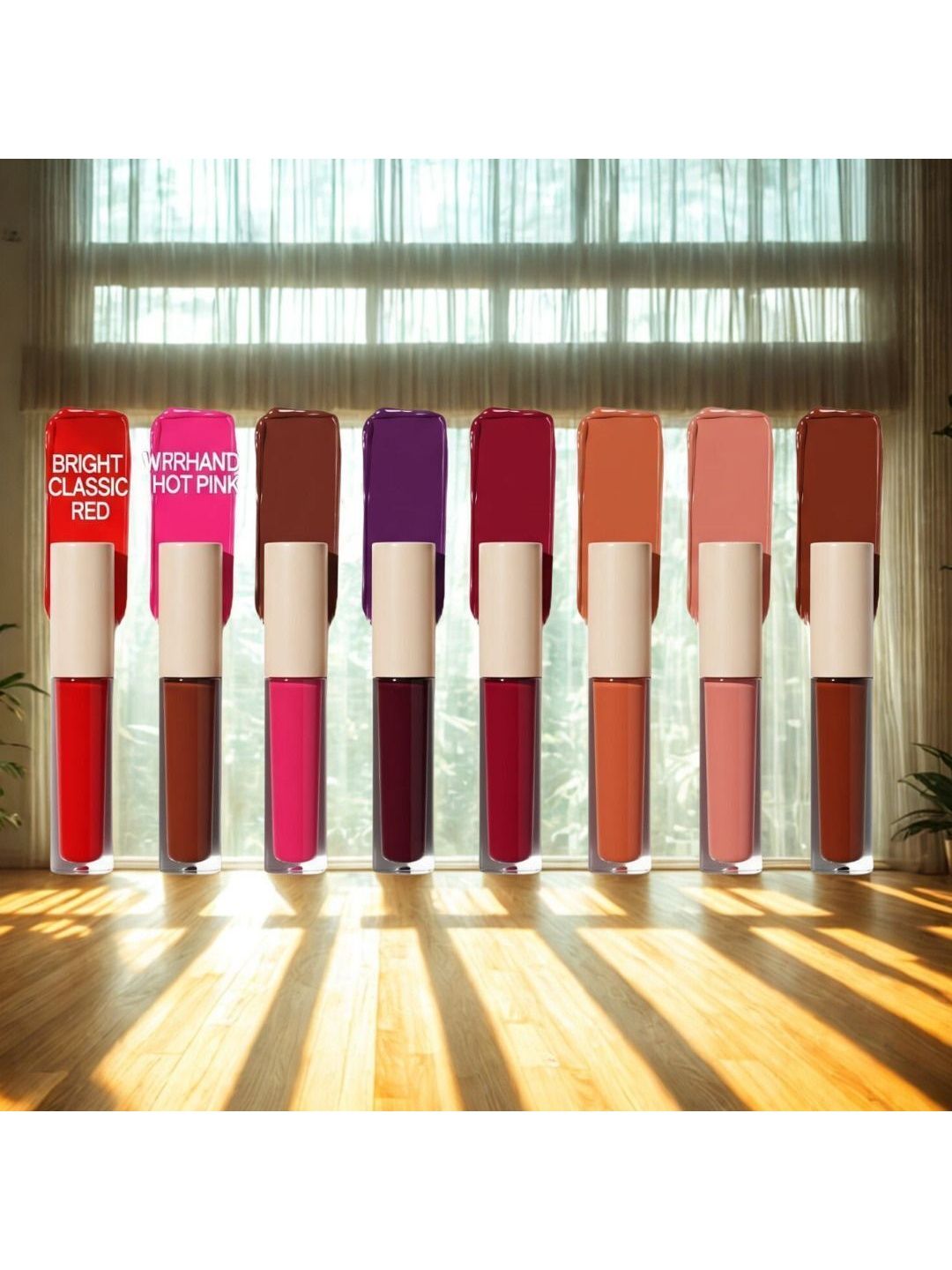 Wotsriab Set Of 8 Transfer Proof Matte Finish Liquid Lipstick - 1.5ml Each -Red - Nude-image-1