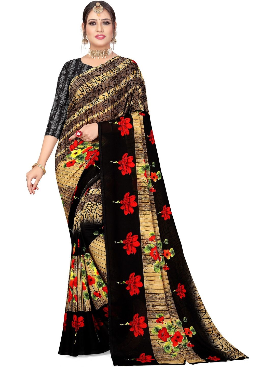 SZN Floral Poly Georgette Saree-picture-31