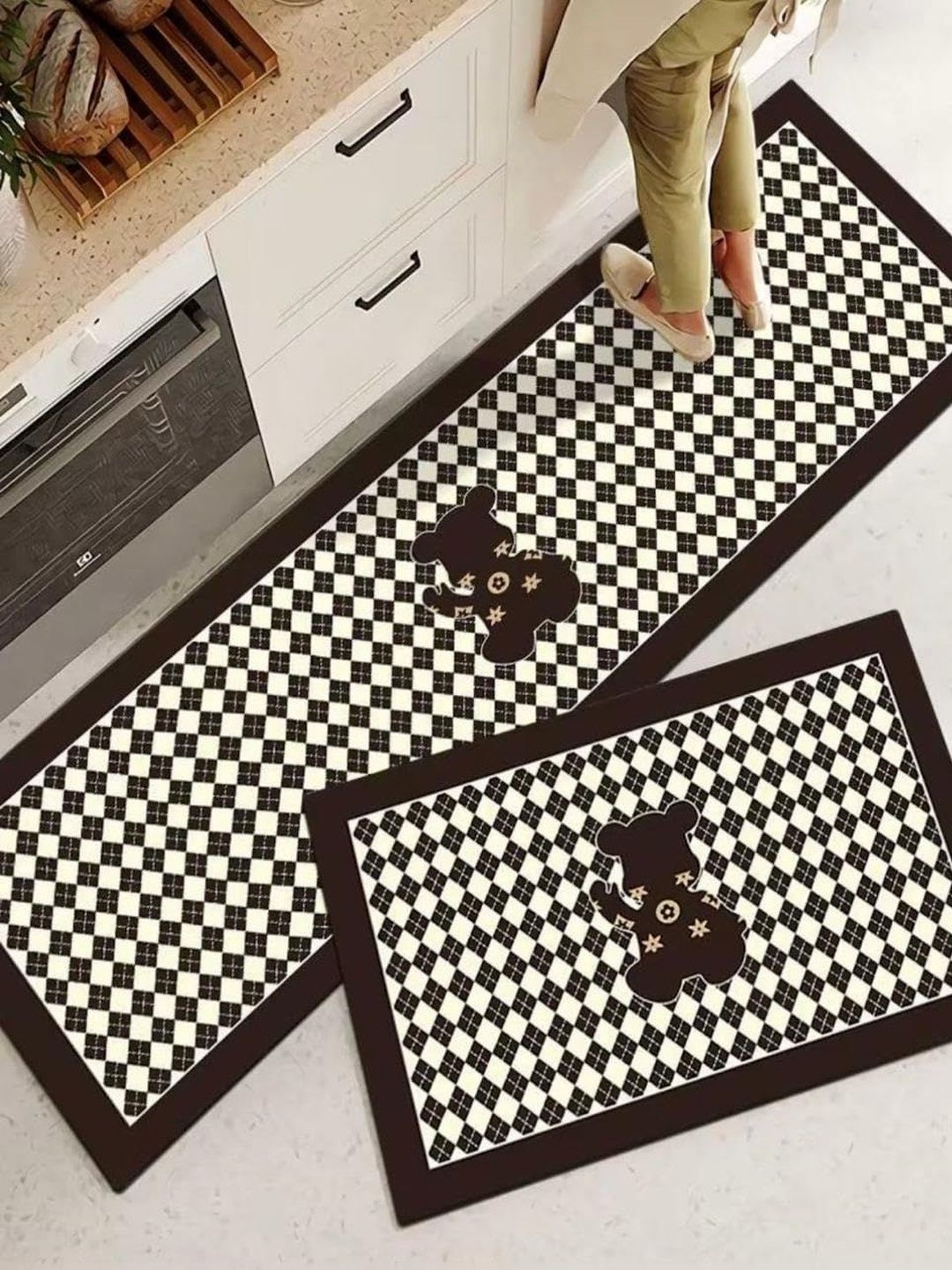 FAVRIA Brown & White Printed Anti-Skid 2-Pcs Kitchen Mats-picture-52