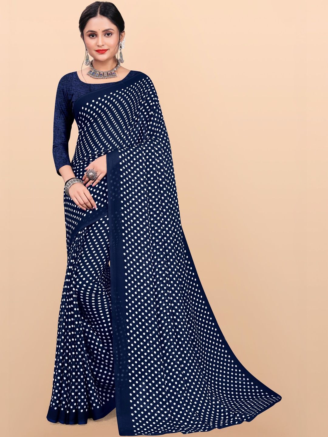 SZN Polka Dot Poly Georgette Saree-picture-13