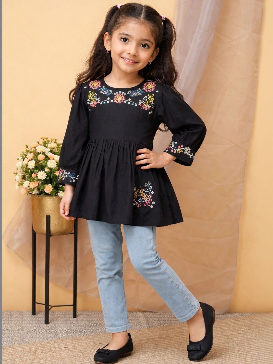 YK Girls Floral Embroidered Round Neck Top-picture-36
