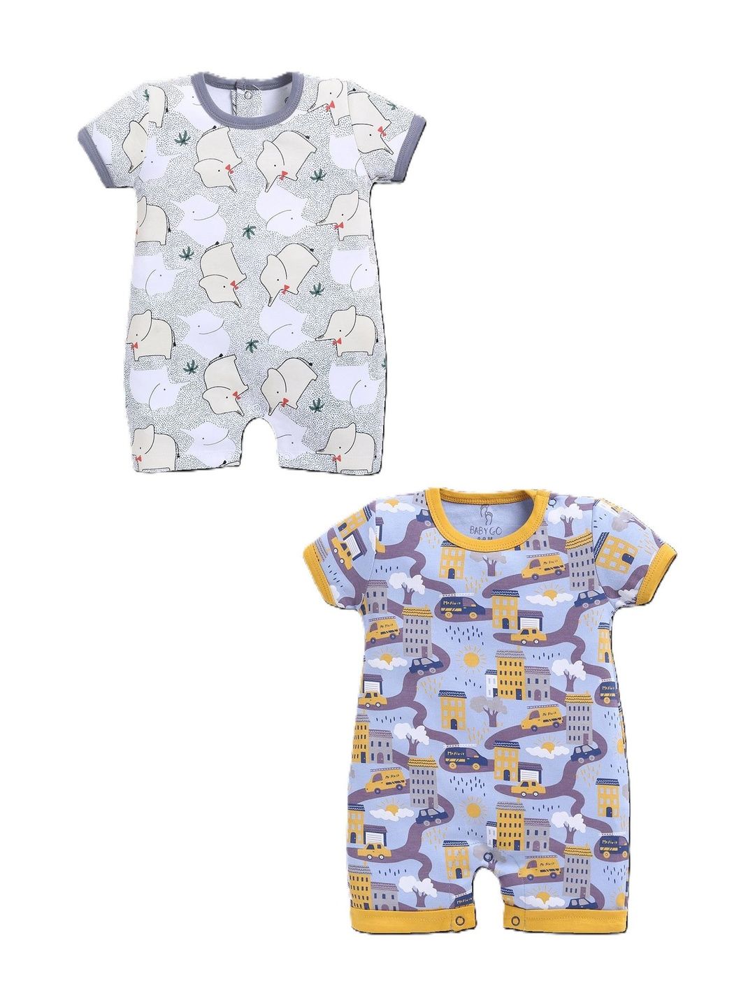 BABY GO Infants Boys Pack of 2 Printed Rompers-picture-47
