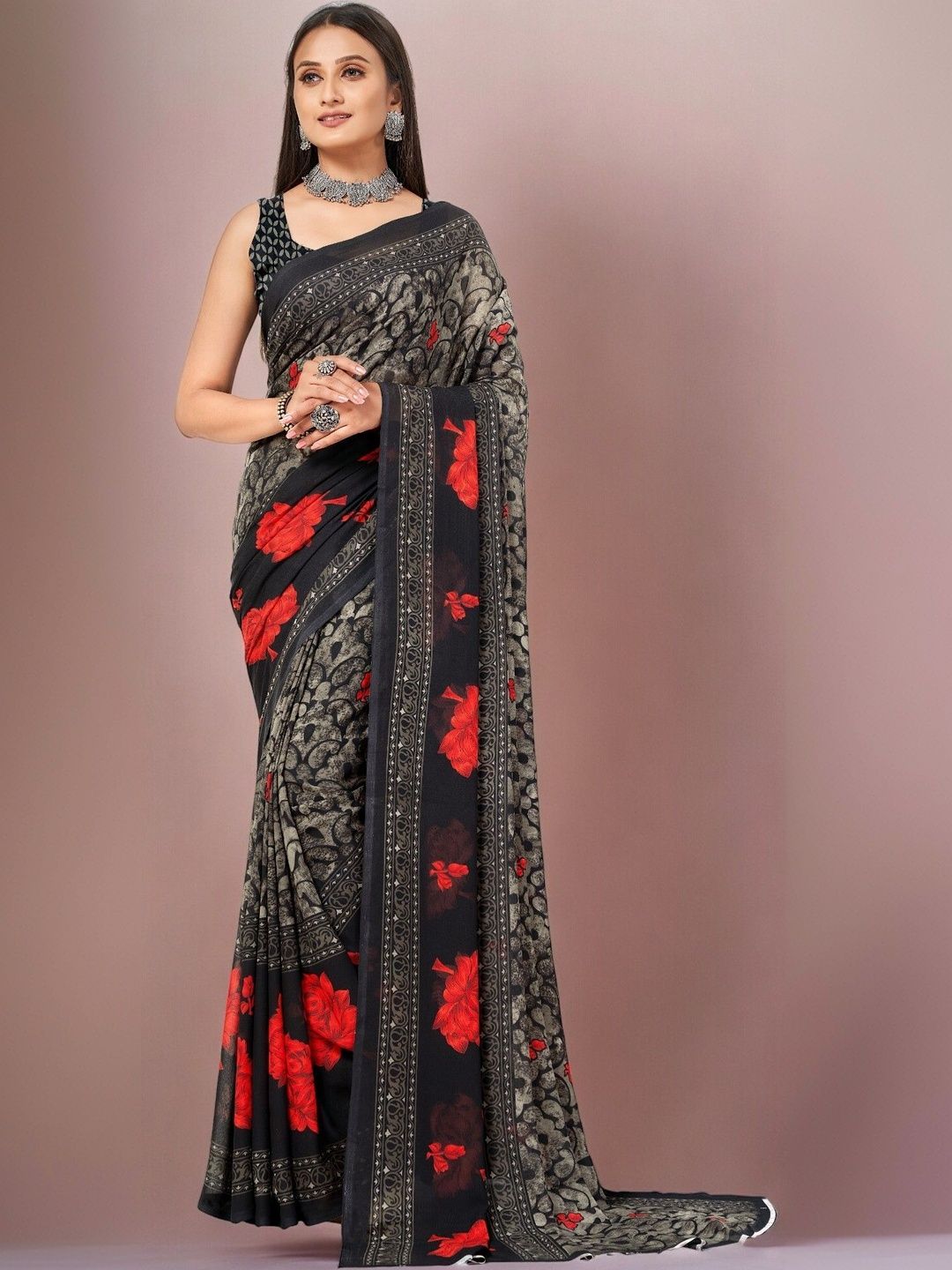 SZN Floral Poly Georgette Saree-picture-55
