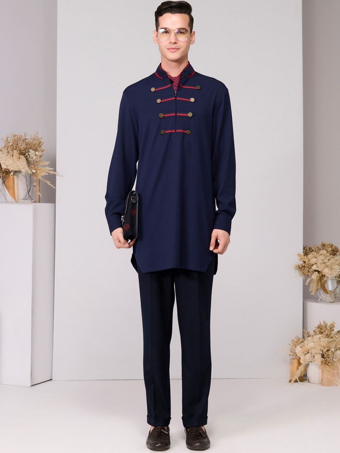 S&N by Shantnu Nikhil Men Embroidered Mandarin Collar Kurta-picture-32