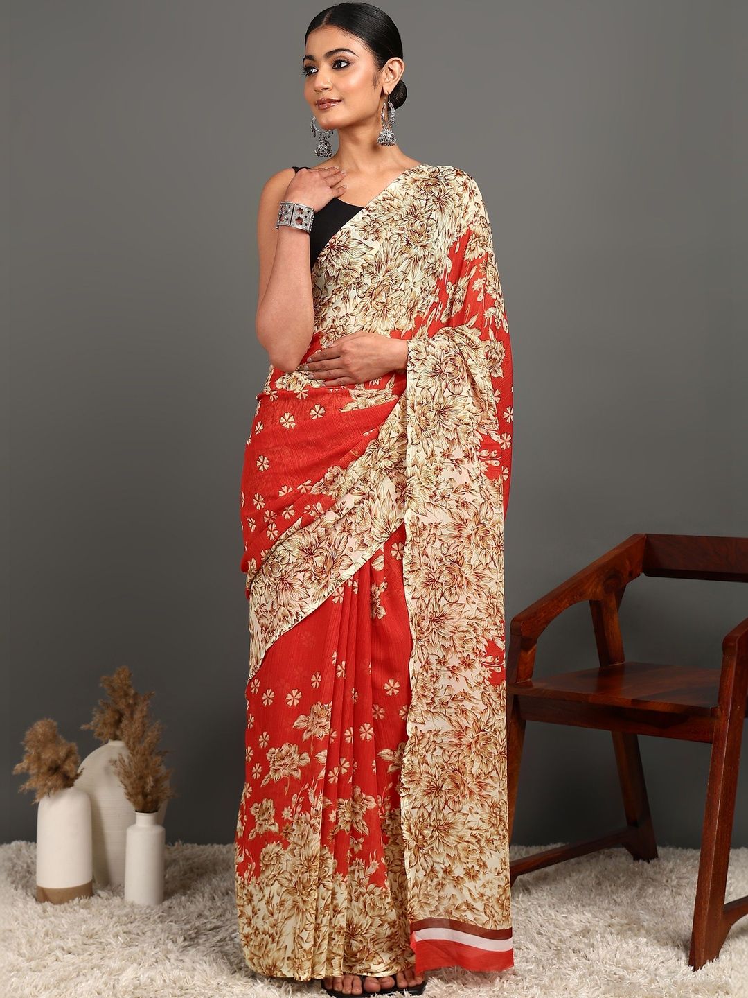SZN Floral Poly Georgette Saree-picture-27