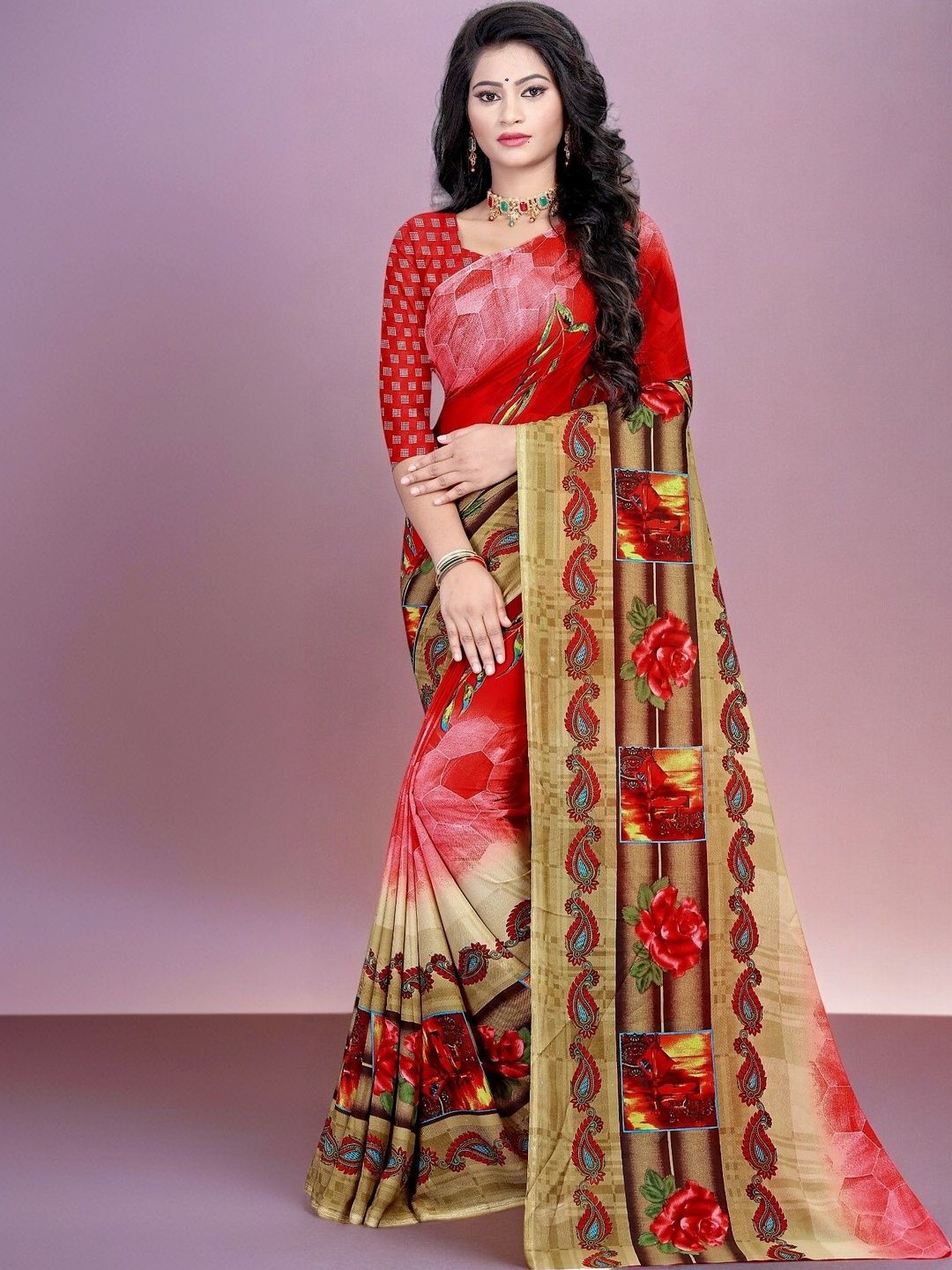 SZN Floral Poly Georgette Saree-picture-11
