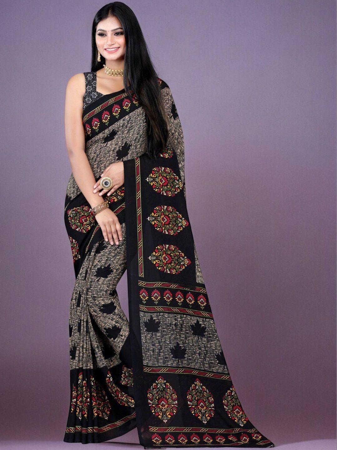 SZN Ethnic Motifs Poly Georgette Saree-picture-32