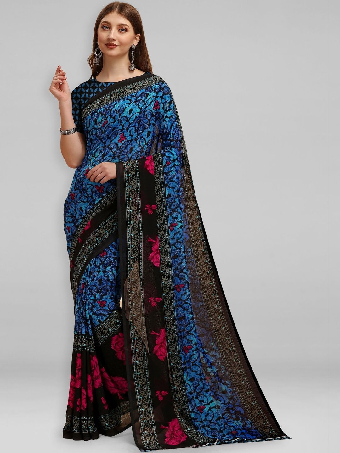 SZN Floral Poly Georgette Saree-picture-27