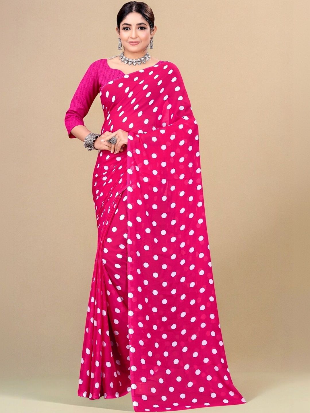 SZN Polka Dot Poly Georgette Saree-picture-24