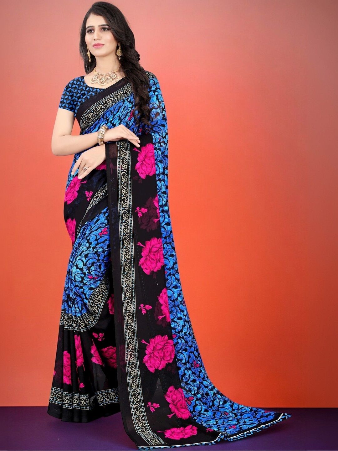 SZN Floral Poly Georgette Saree-picture-29