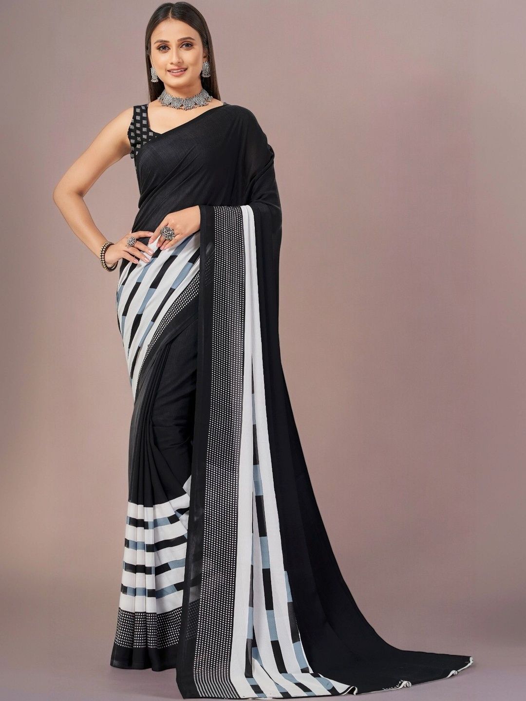 SZN Striped Poly Georgette Saree-picture-21