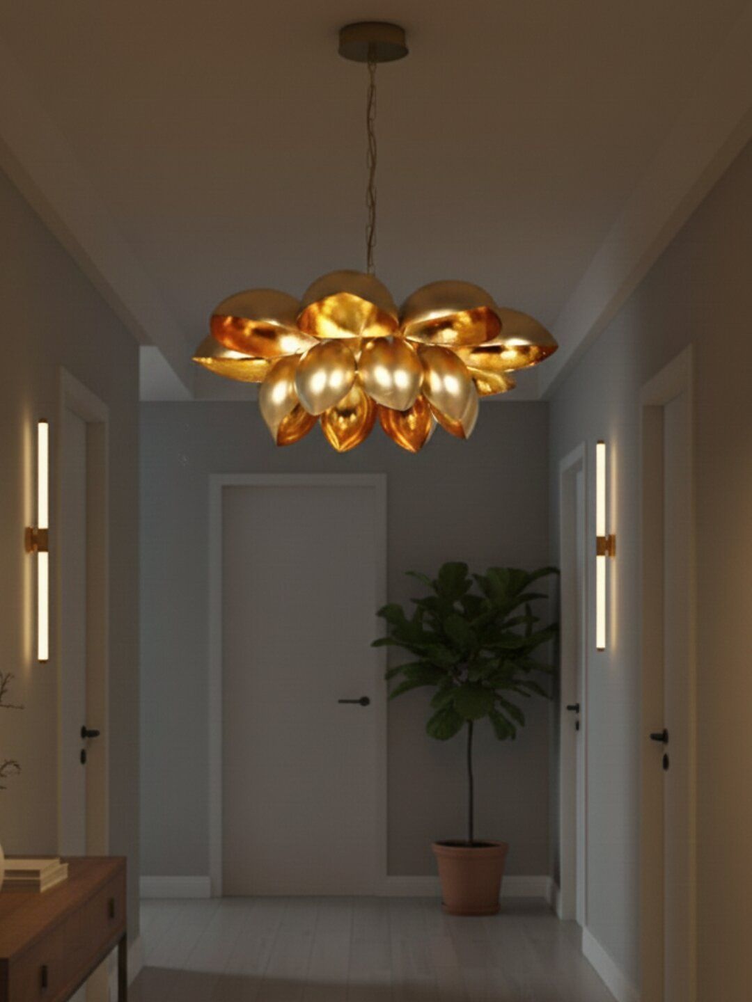 Kreative Arts Gold-Toned & Gold-Toned Textured Iron Contemporary Ceiling Lamp