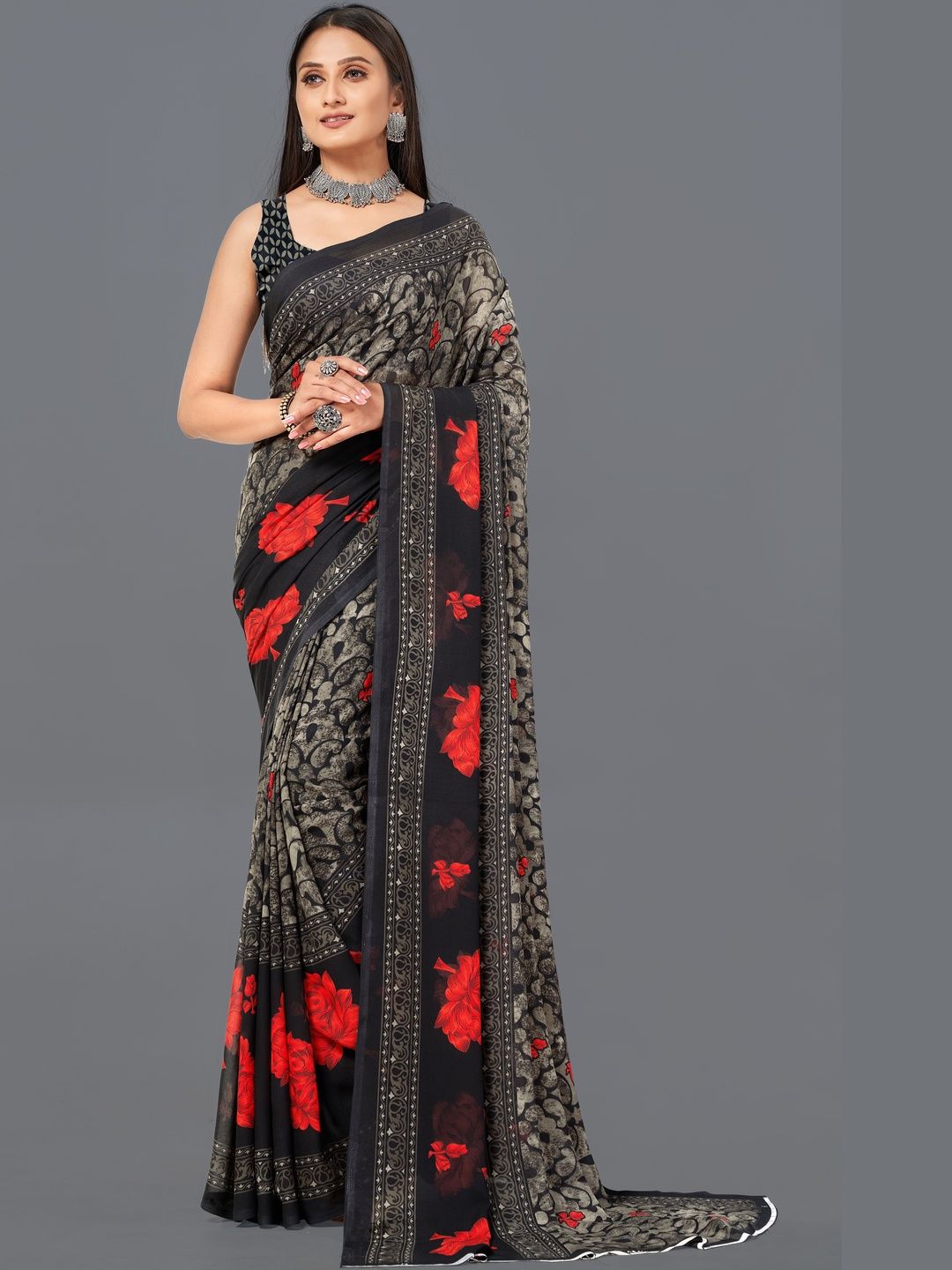 SZN Floral Poly Georgette Saree-picture-17