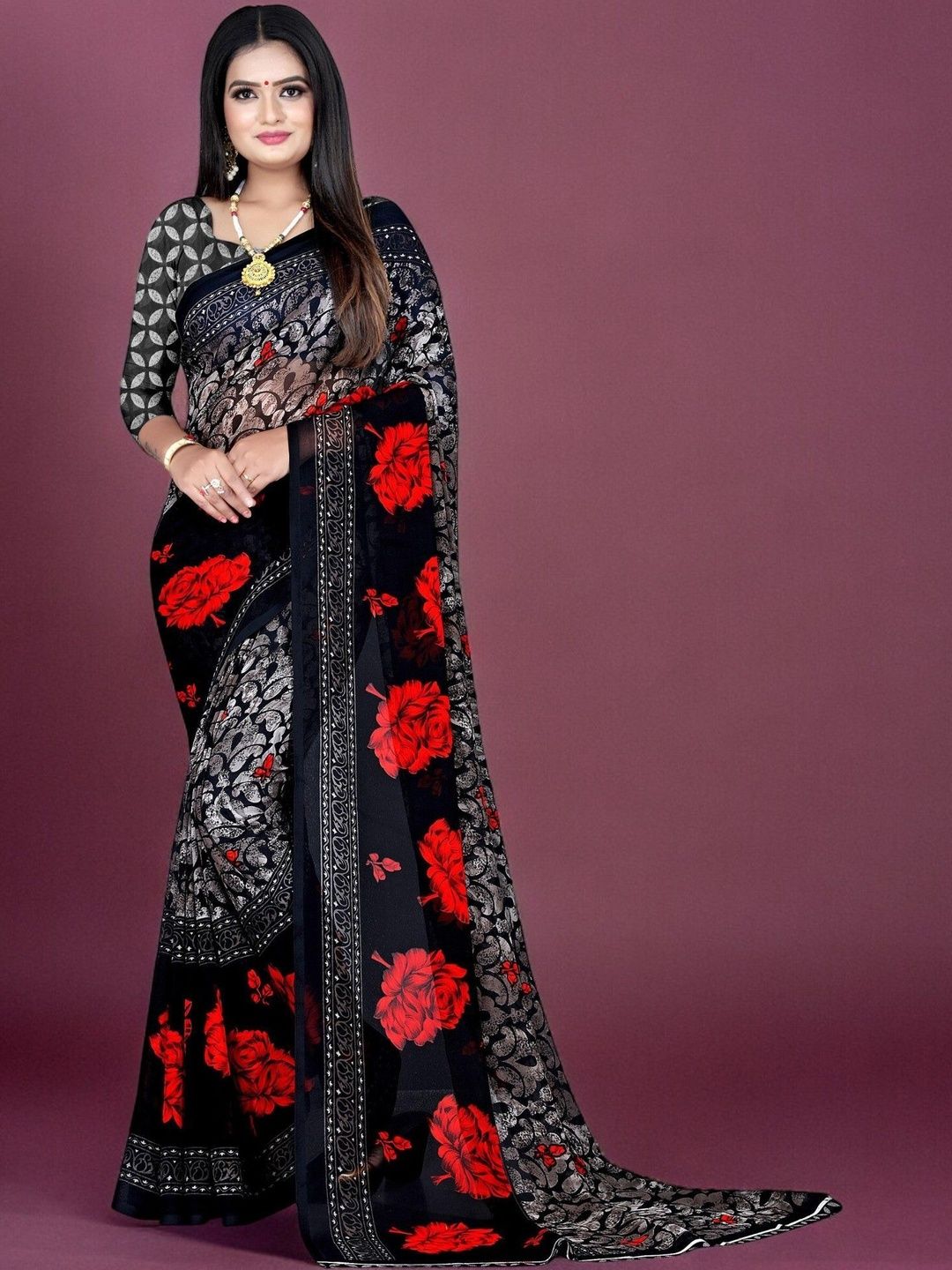 SZN Floral Poly Georgette Saree-picture-48