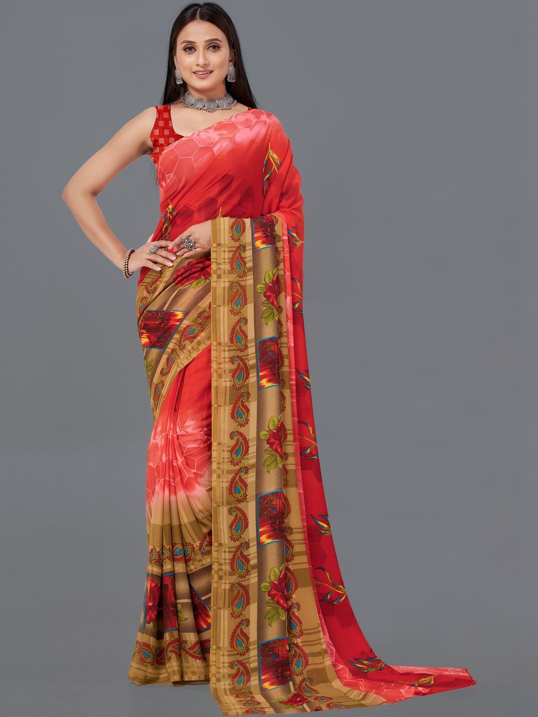SZN Floral Poly Georgette Saree-picture-16