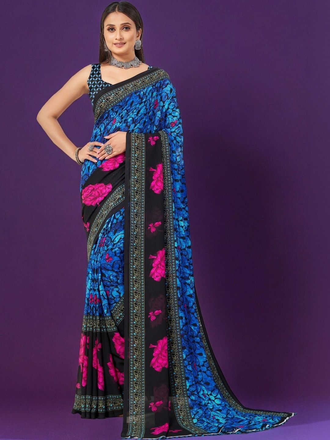 SZN Floral Poly Georgette Saree-picture-32