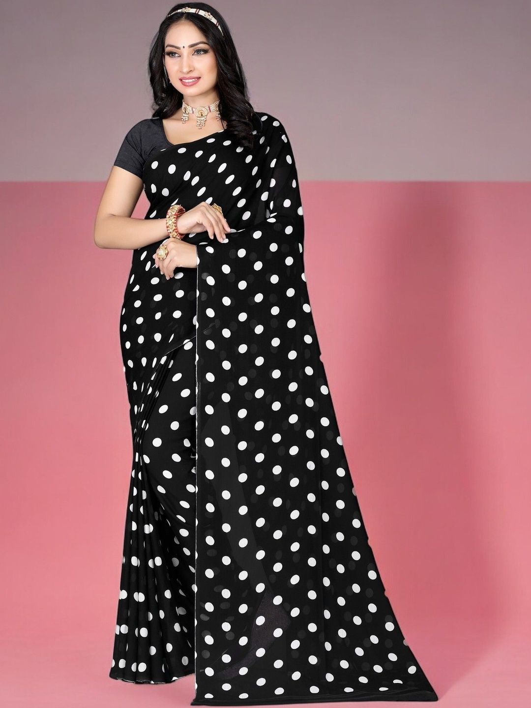 SZN Polka Dot Poly Georgette Saree-picture-23