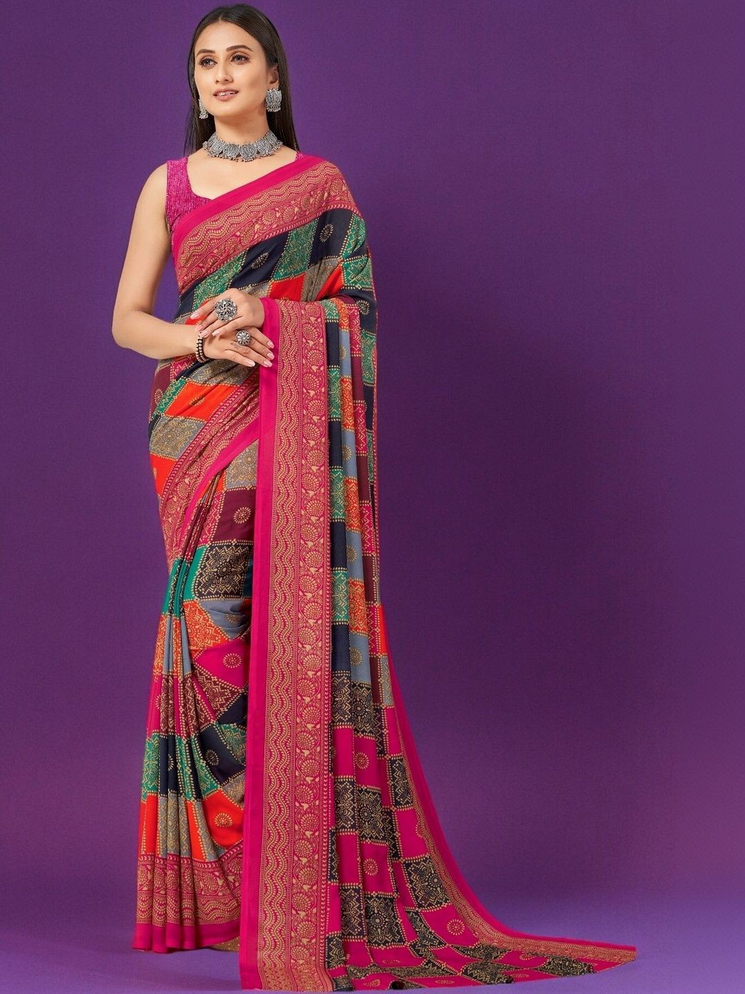 SZN Ethnic Motifs Poly Georgette Saree-picture-47