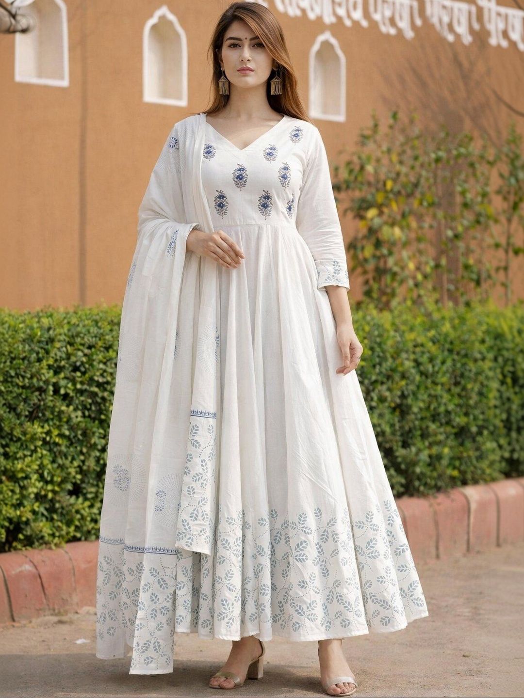 SkyaSia Printed V-Neck A-Line Ethnic Dresses-picture-35