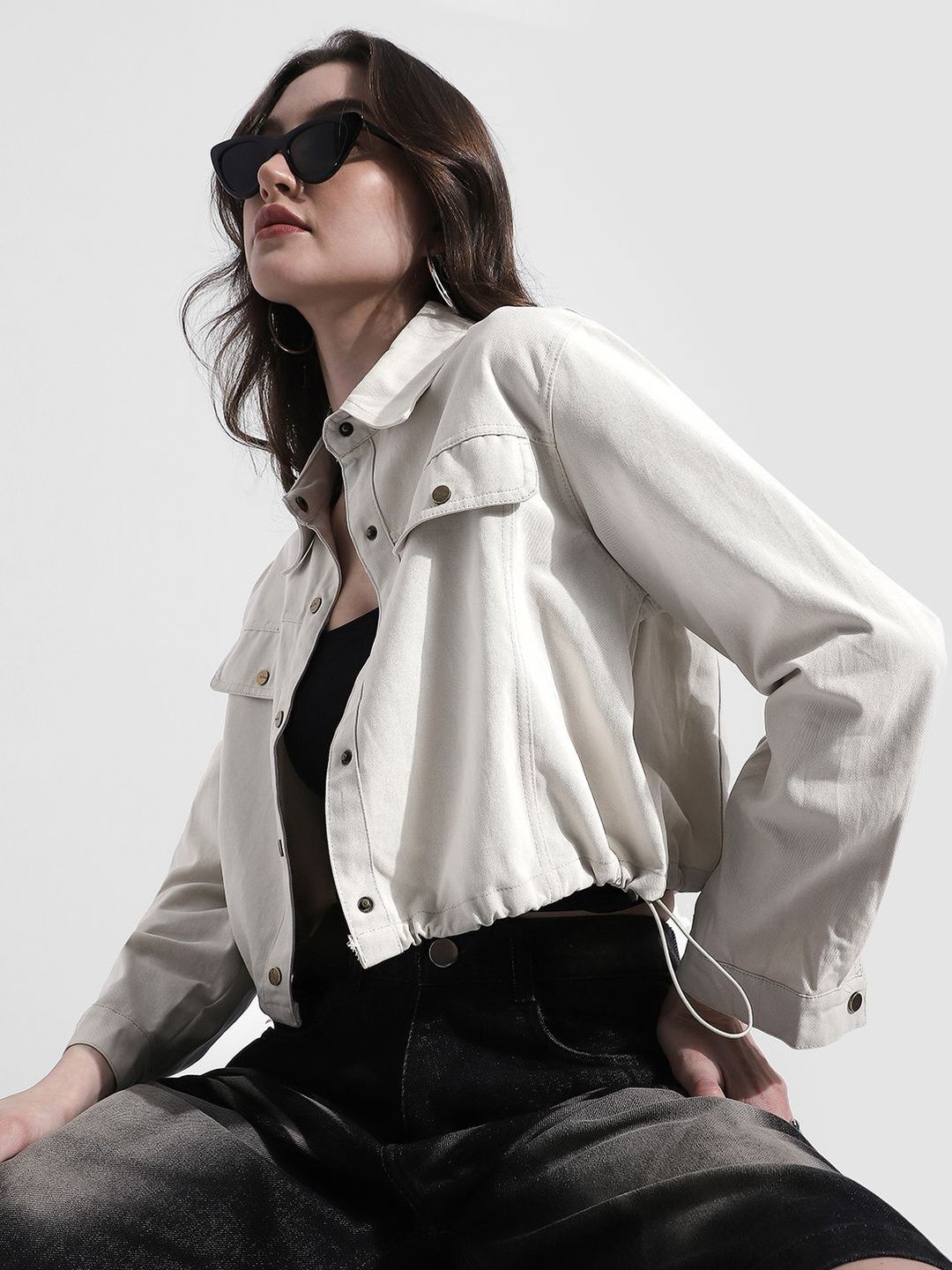 SHOWOFFFF Women Windcheater Crop Denim Jacket-image-6