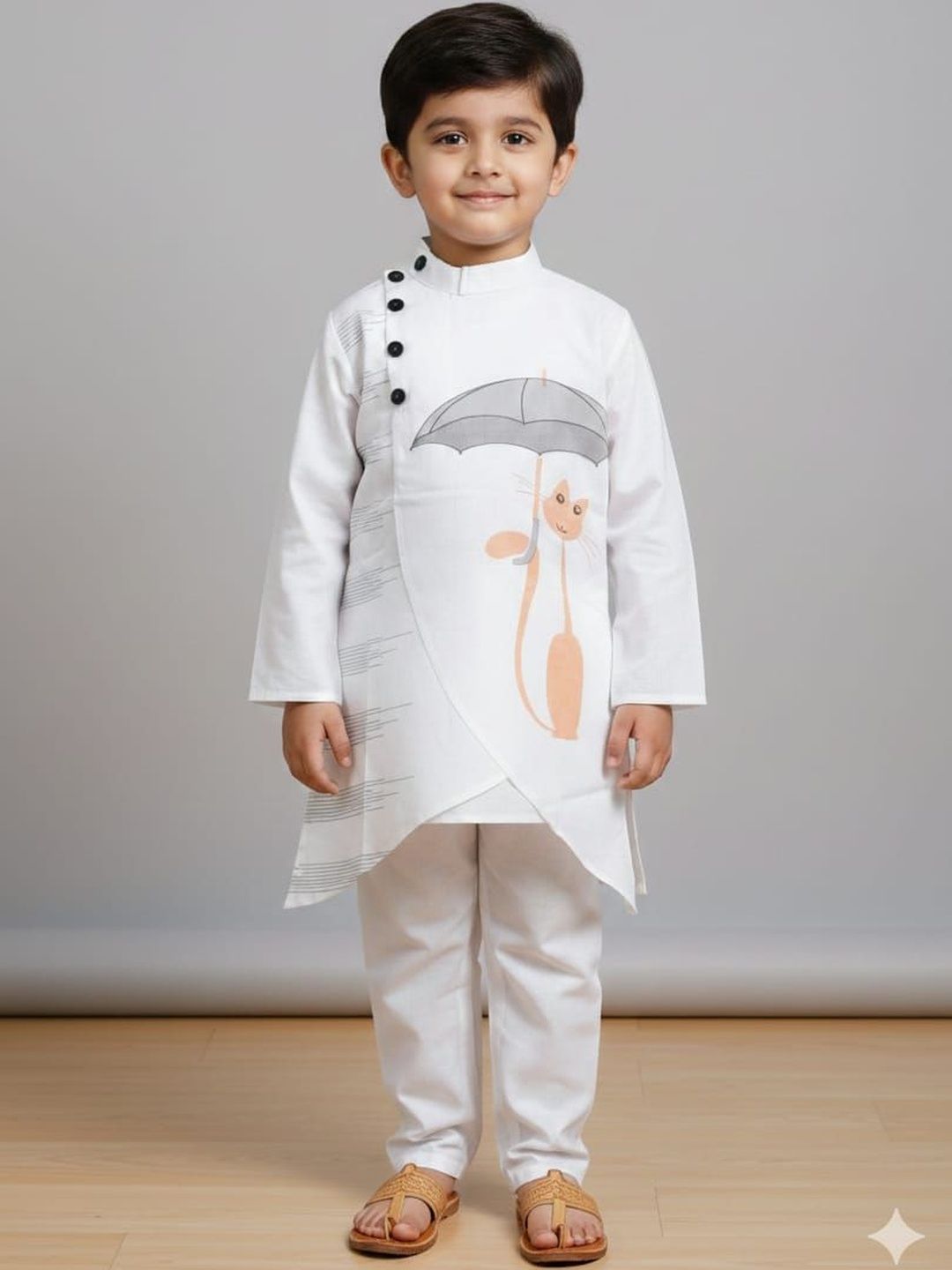 NEW GEN Boys Animal Printed Angrakha Kurta with Pyjamas