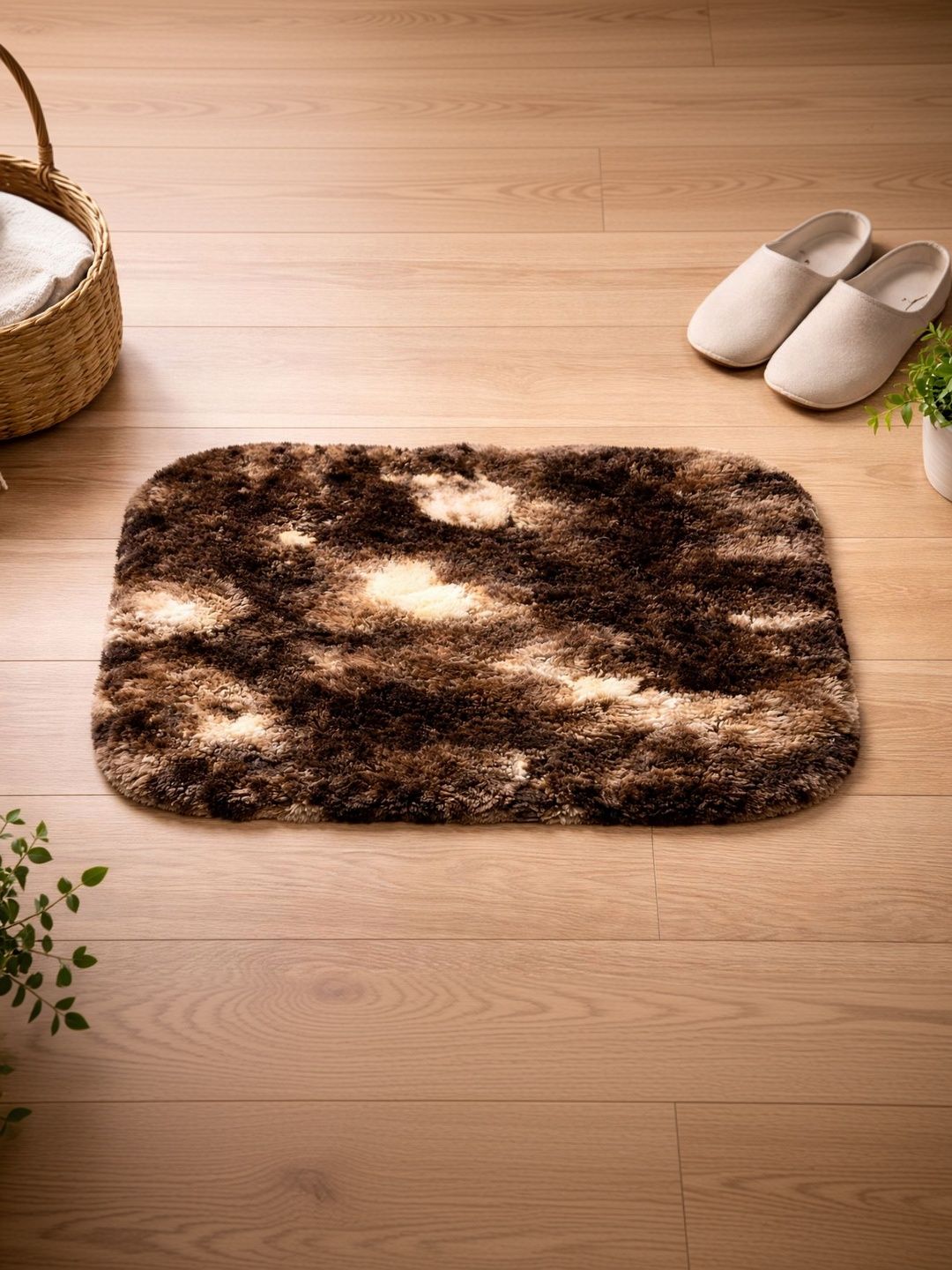 GEET CREATIONS Brown & White Self-Designed Anti-Skid Doormat-image-26
