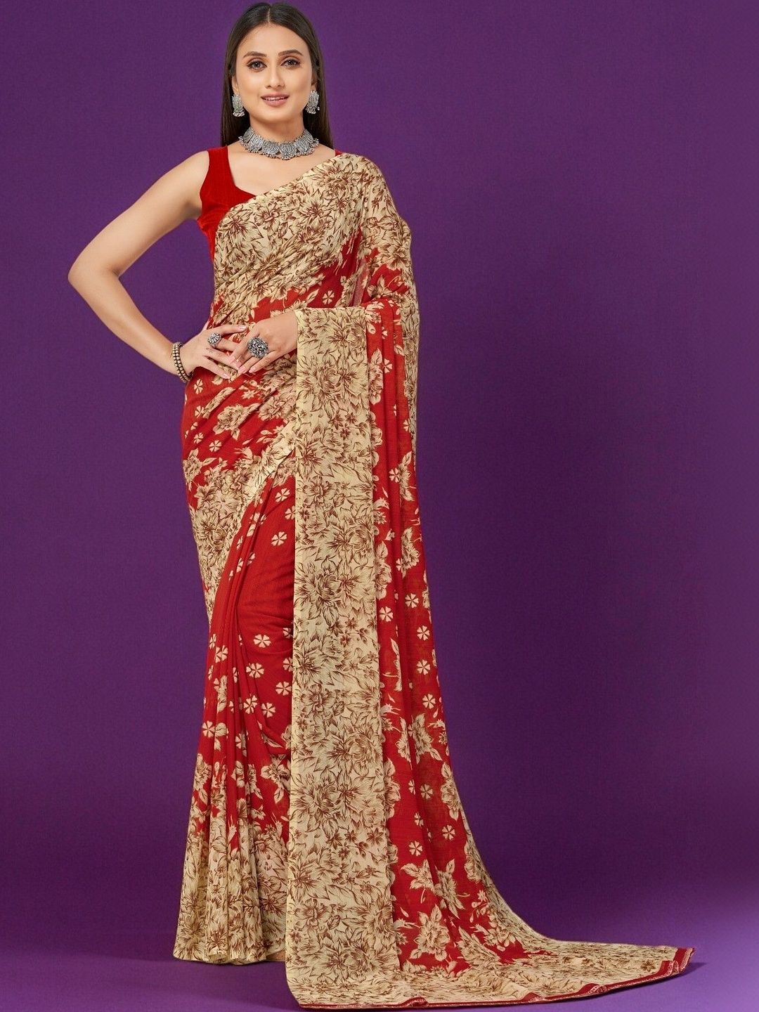 SZN Floral Poly Georgette Saree-picture-13