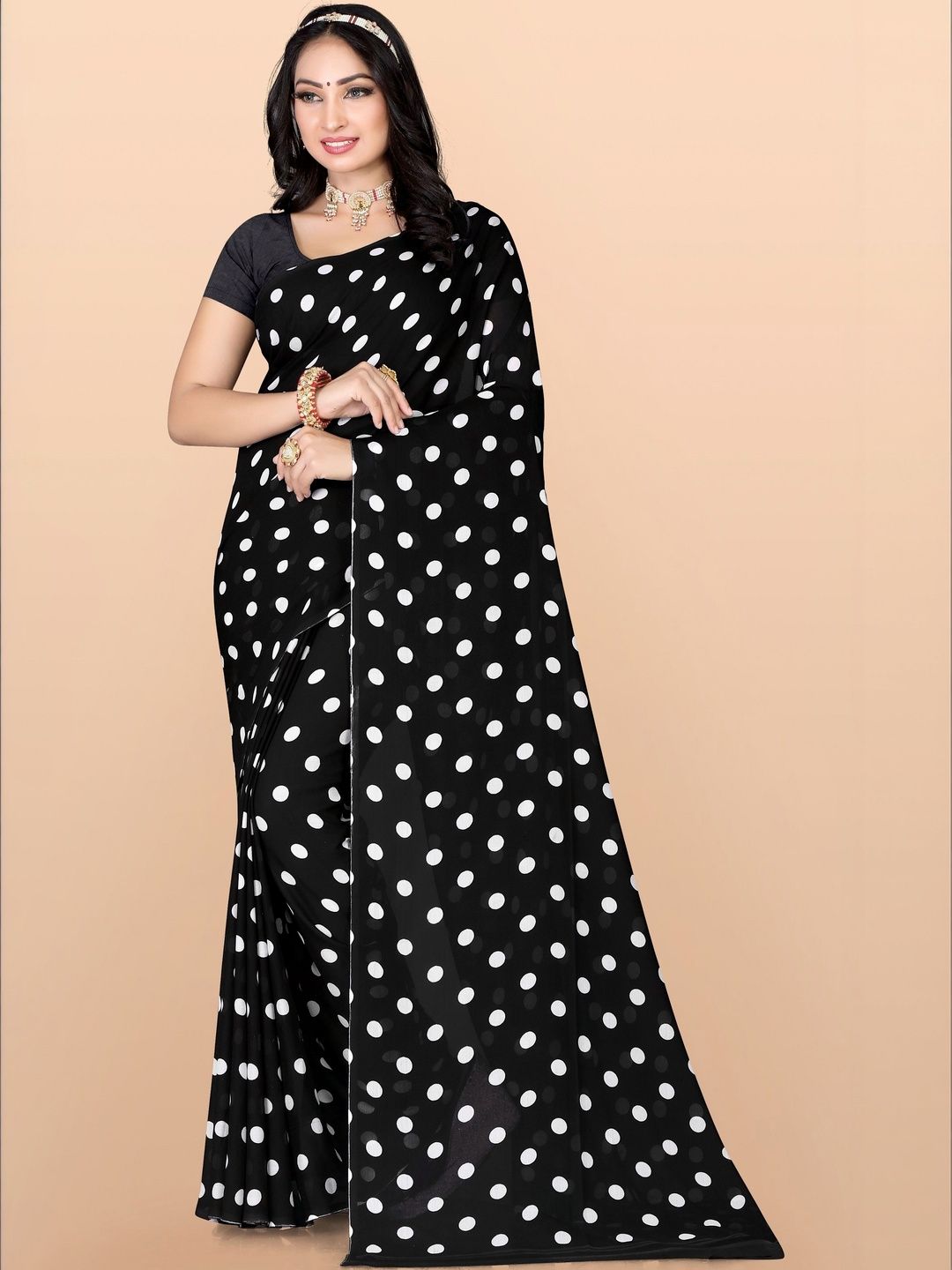 SZN Polka Dot Poly Georgette Saree-picture-21