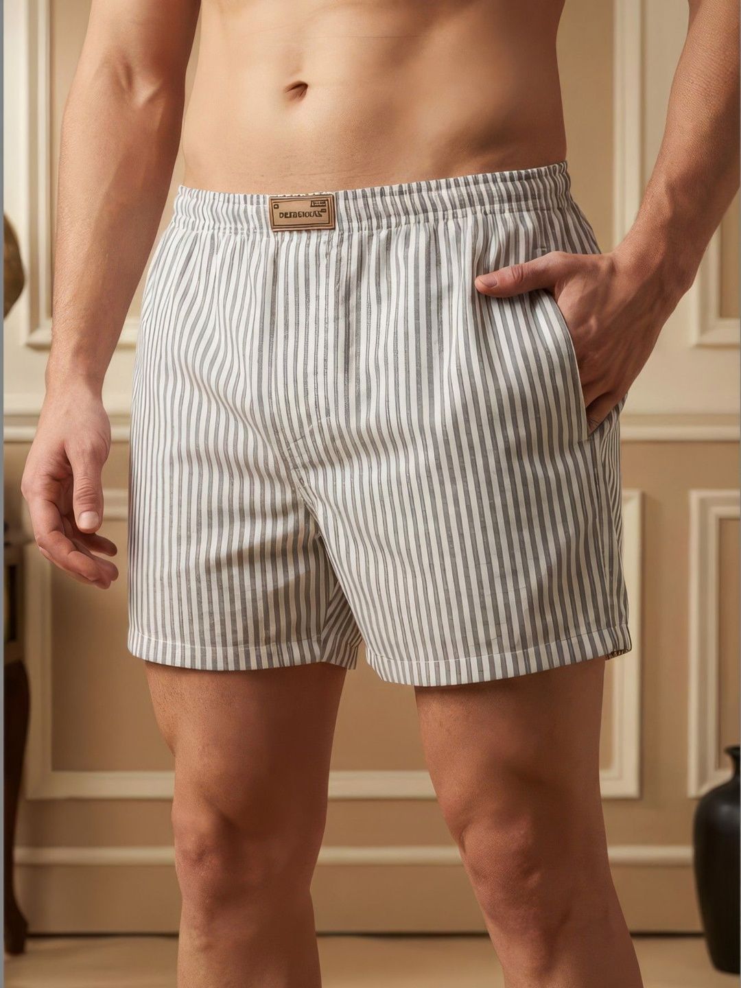 TIGER SNAKE Striped Cotton Boxers-image-33