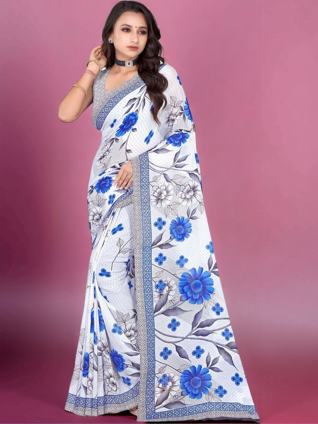 SZN Floral Poly Georgette Saree-picture-37