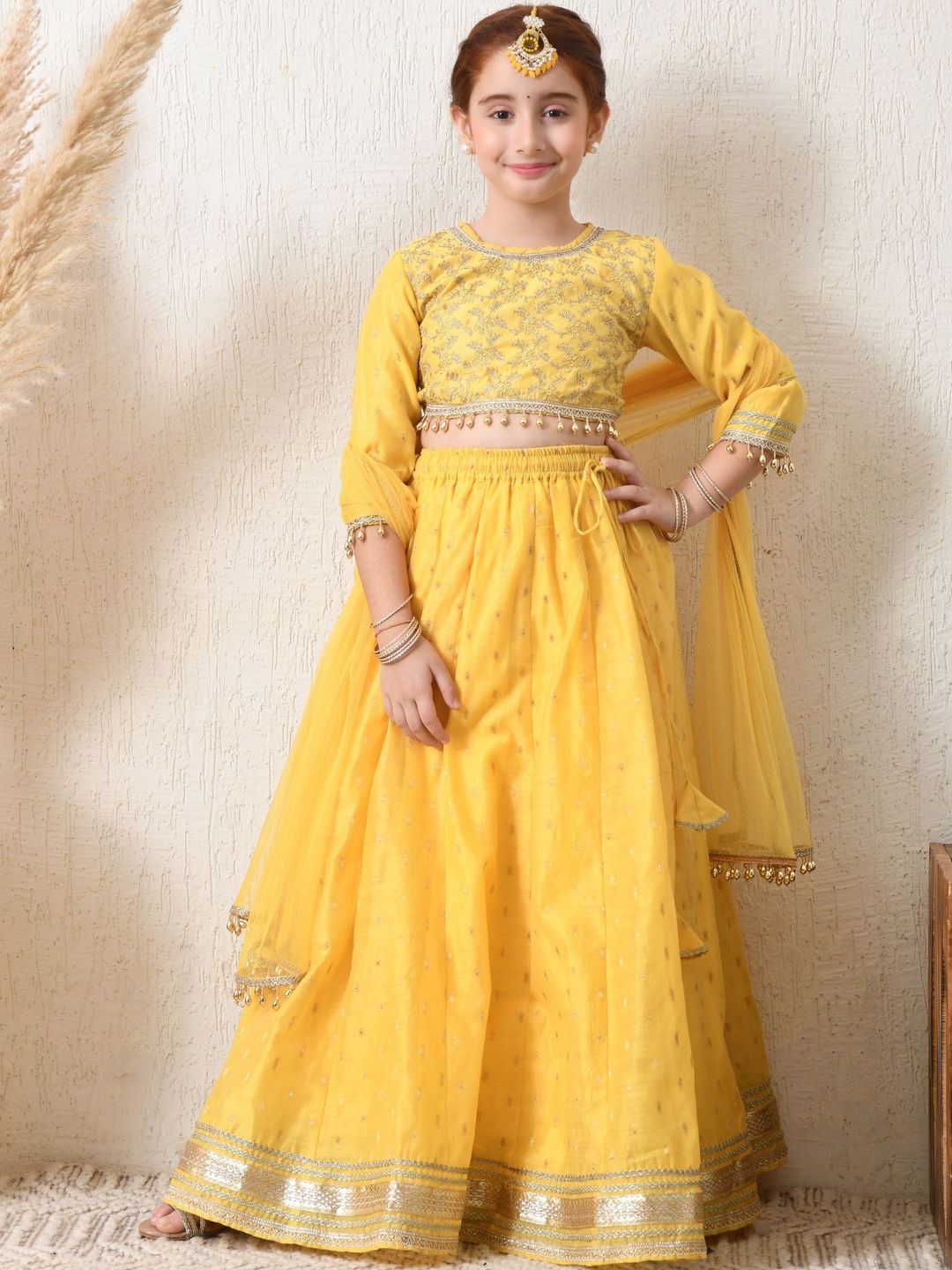 House of Pataudi Girls Embroidered Flared Lehenga Choli with Dupatta-picture-21