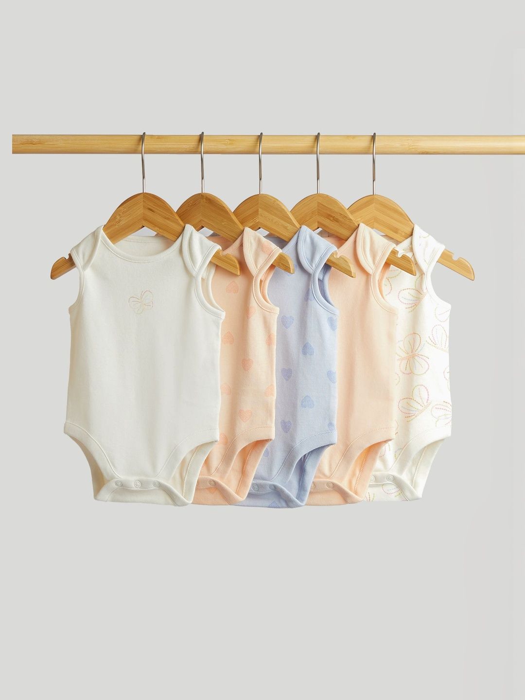 mothercare Infants Girls Pack Of 5 Printed Envelope Neck Sleeveless Bodysuit-picture-49
